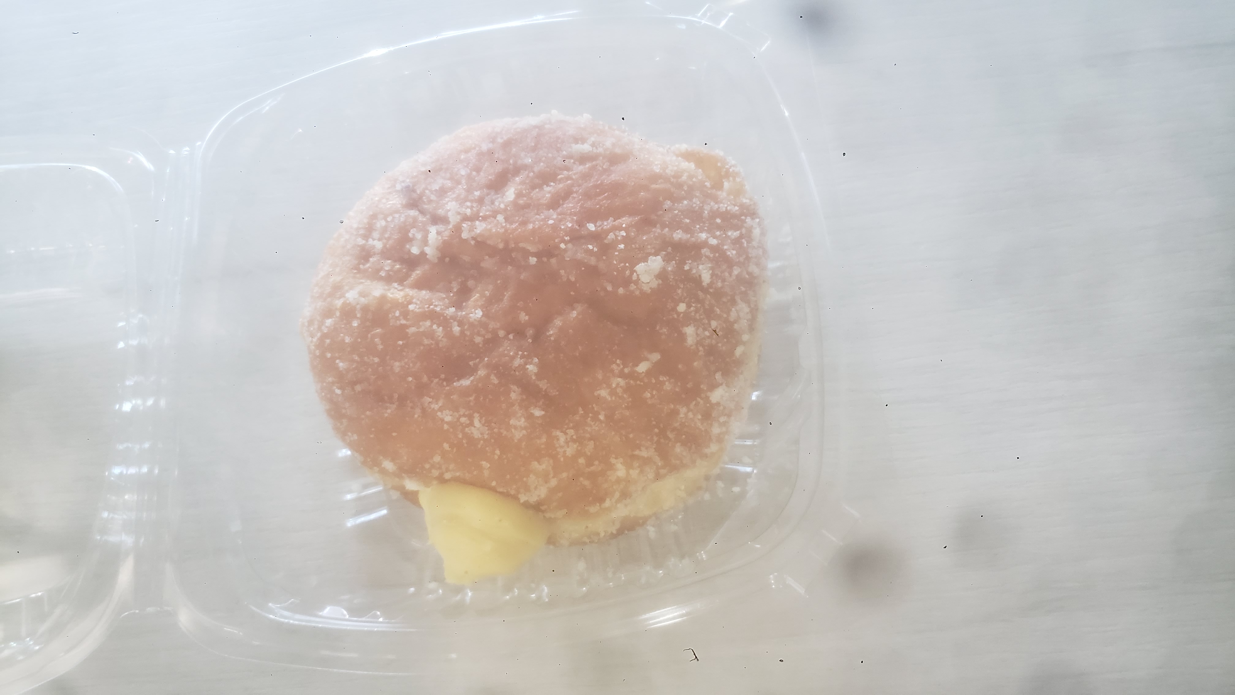 Top view of leche flan polvoron donut.